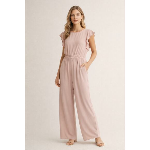 Wilfred Pants - Romantic Blush Wide Leg Jumpsuit Flutter Sleeve Wilfred Fleurette L Aritzia